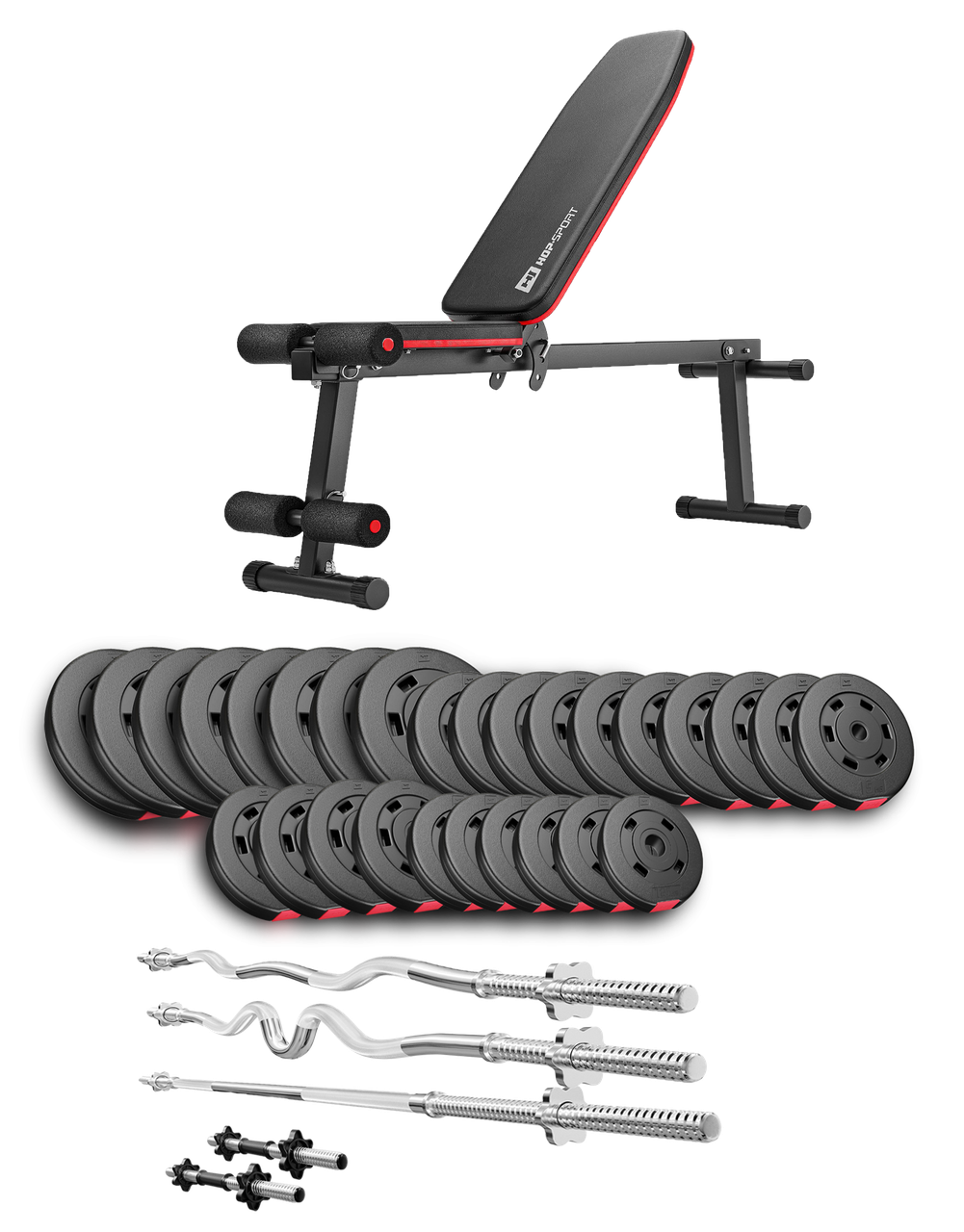 Набір Hop-Sport Premium 173 кг з лавою HS-1010 Pro, штангами та гантелями, фото 1