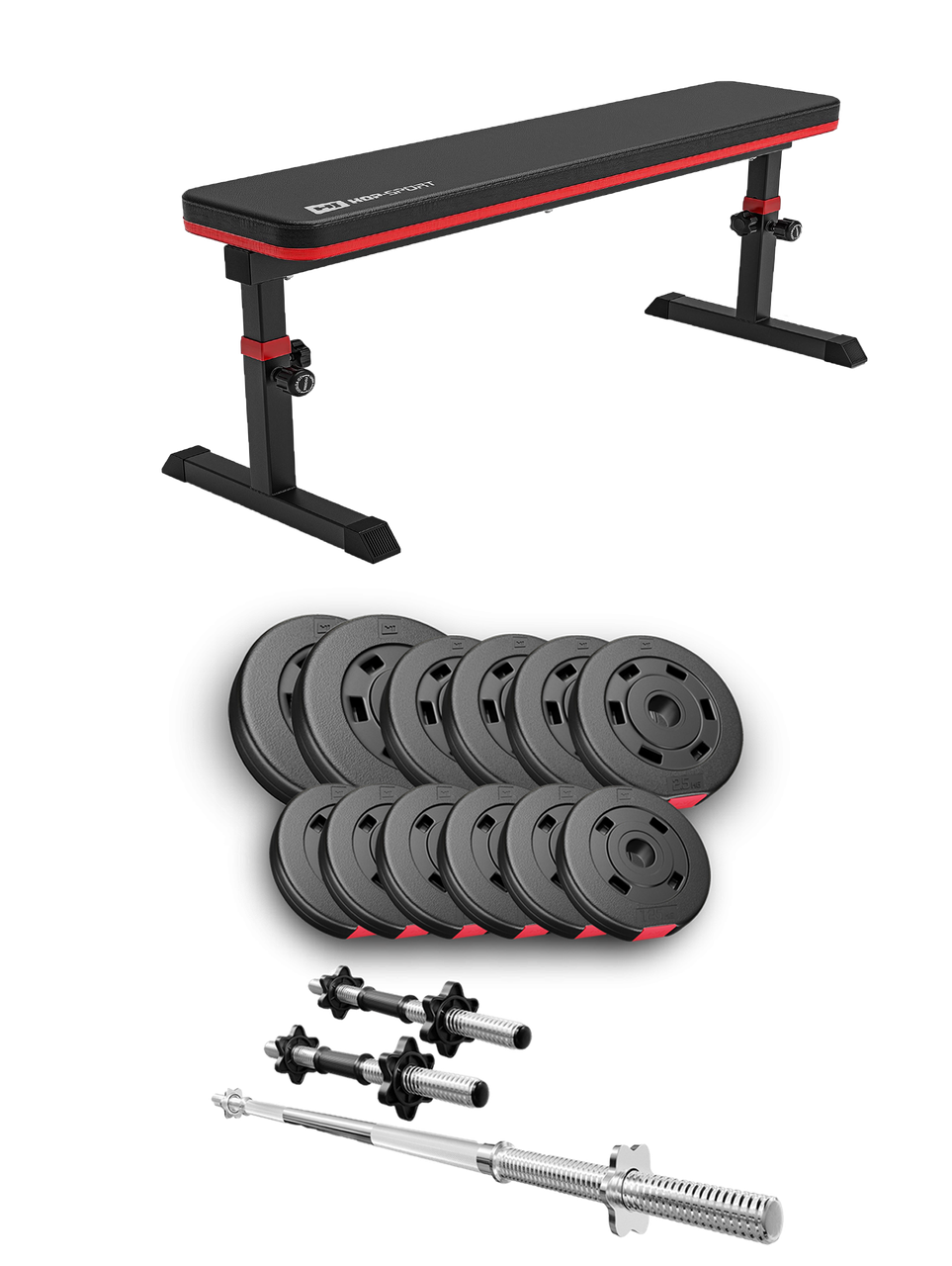 Набір Hop-Sport Premium 38 кг з лавою HS-1025 Pro, штангою та гантелями, фото 1