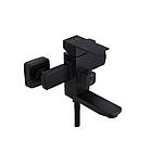 Набір кранів 3 в 1 кубічних чорних Kroner у ванну і змішувач для кухонної мийки Г-подібний, фото 2