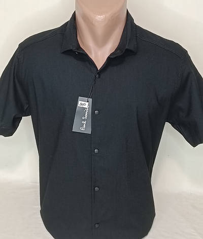 Стильна чоловіча теніска льон Paul Smith vkl-0300 чорна приталена, чоловіча сорочка з коротким рукавом льон, фото 1
