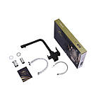 Набір кранів 3 в 1 кубічних чорних Kroner у ванну і змішувач для кухонної мийки Г-подібний, фото 7