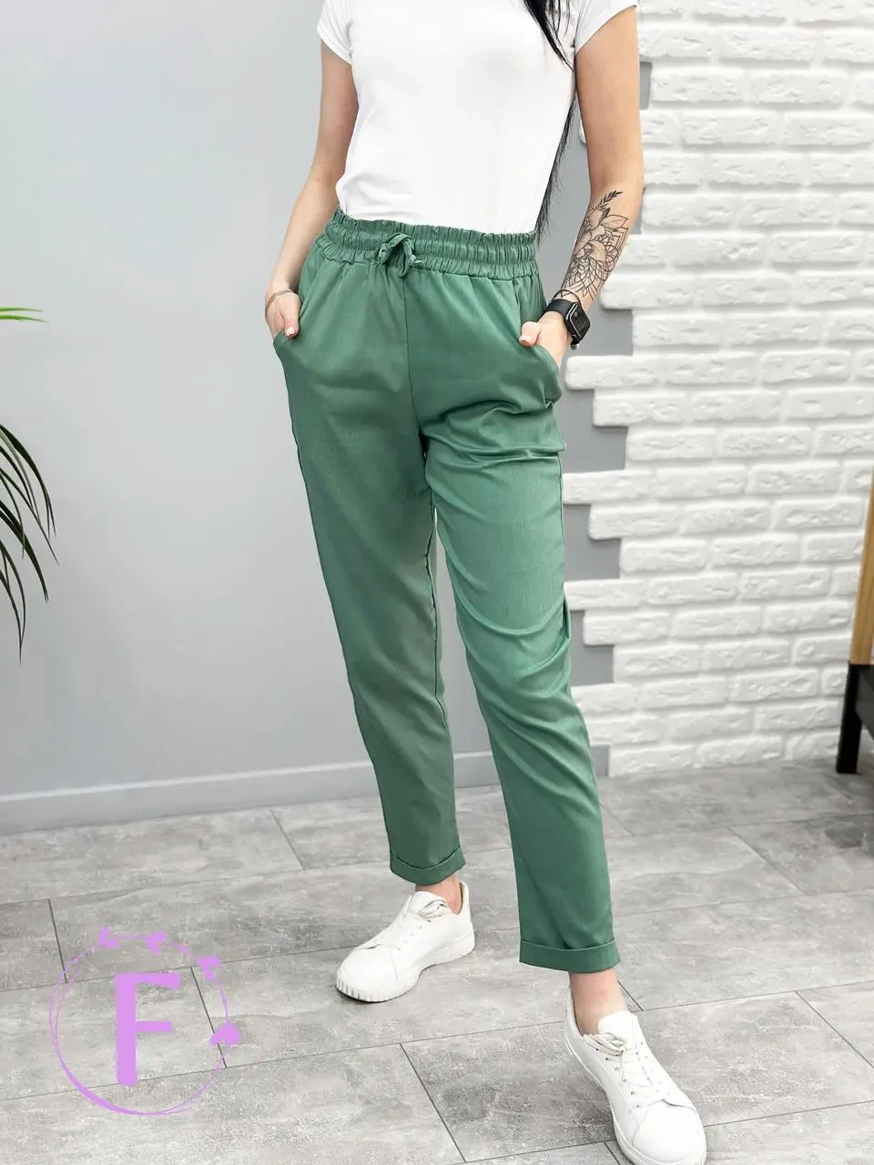 Укорочені штани із завищеною талією на гумці у кольорах, фото 1