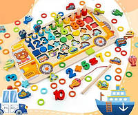 Деревянные игрушки развивающая игра сортер для малышей автобус геометрика рыбалка Монтесорри