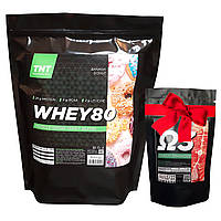2 кг Сывороточный протеин 80% белка для роста мышц + омега 3 в подарок шоколадный чизкейк