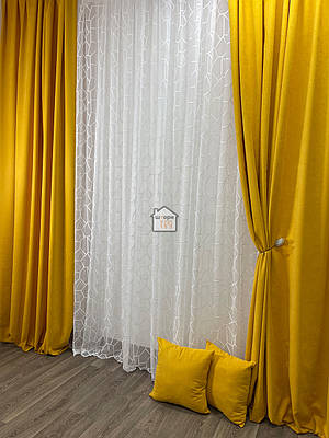 Штори мікровелюр тканина №344 diamond, колір жовтий, в спальню, зал, кімнату, комплект 2 штори