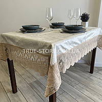 Скатертина оксамитова Версаль. Колір мережива: Капучино. Розмір: 160см х 260см прямокут (уцінка)