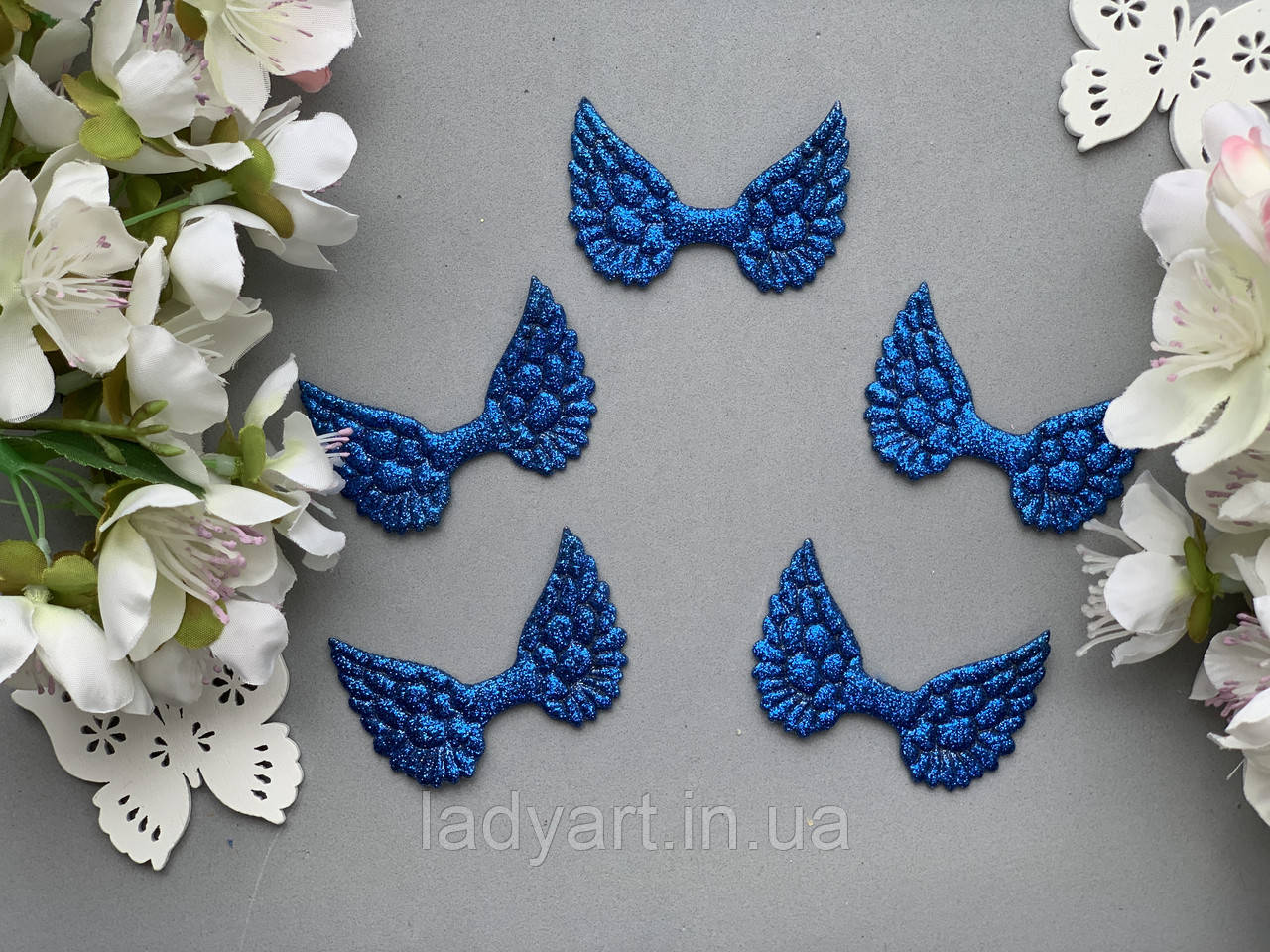 Аплікація "Крильця ангела екокожа", 5 х 3.5 см, 20 шт/уп., синього кольору, фото 1