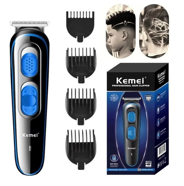 Машинка для стриження волосся Kemei Km-319 (від акумулятора, 4 насадки)