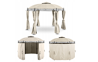 Садовий павільйон круглий Uniprodo 6 стін 3.8 х 3.8 х 2.8м бежевий/кремовий, фото 2