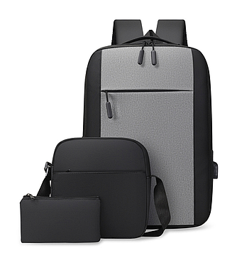 Рюкзак 3в1 з сумкою і гаманцем / Міський чоловічий рюкзак / Рюкзак для ноутбука з USB Сірий