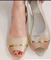 Балетки туфлі жіночі  з відкритим носком золотисті  41