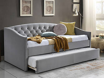 Ліжко тапчан односпальне з мякою оббивкою у дитячу Allesia velvet 90x200 сірий Signal