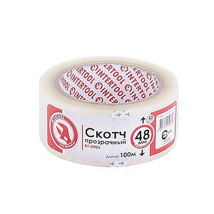 Скотч прозорий 48 мм*100 м*52 мкм INTERTOOL KT-09031