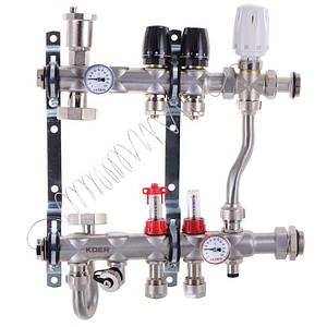 Колектор Koer 1"х2 в зборі, бічне підключення, з триходовим клапаном (Чехія) SUS304