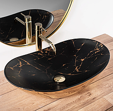 Умивальник (раковина) REA ROYAL IN MARBLE BLACK MATТ GOLD накладний, фото 3