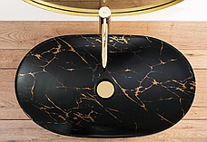 Умивальник (раковина) REA ROYAL IN MARBLE BLACK MATТ GOLD накладний, фото 4