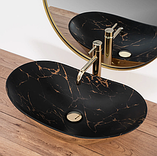 Умивальник (раковина) REA ROYAL IN MARBLE BLACK MATТ GOLD накладний, фото 5