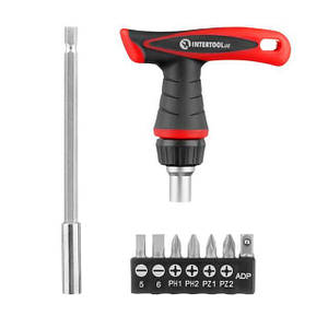 Викрутка Т-подібна реверсивна з цанговим затискачем INTERTOOL VT-10151