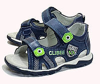 Ортопедичні шкіряні босоніжки сандалі клібі clibee взуття для хлопчика 254 сині р.26