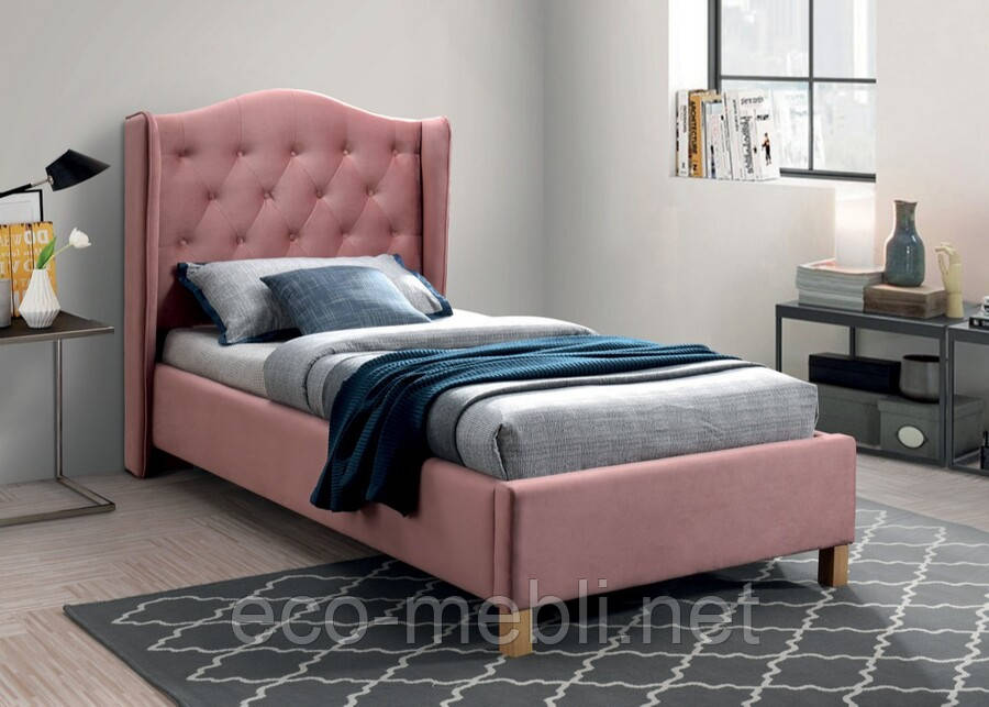 Ліжко односпальне з мякою оббивкою у дитячу Aspen velvet 90x200 рожевий Signal