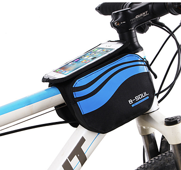 Велосипедна сумка на раму для телефона / Велосумка під смартфон / Сумка з прозорою кишенею для телефона на раму велосипеда Синя