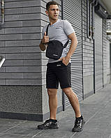 Летний спортивный костюм Reebok серый мужской , Комплект Рибок на лето Футболка + Шорты + Барсетка trek