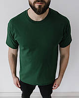 Мужская темно-зеленая футболка хлопковая базовая,Летняя мужская футболка повседневная однотонная ЛЮКС ка trek