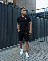 Мужской летний спортивный костюм Nike черный хлопковый , Летний комплект Найк черный Футболка + Шорты trek