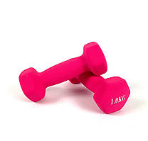 Гантелі вінілові для фітнесу 2х1 кг NEO SPORT, цільна нерозбірна з вініловим покриттям (рожеві)