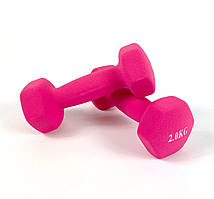 Гантелі вінілові для фітнесу 2х2 кг NEO SPORT, цільна нерозбірна з вініловим покриттям (рожеві)