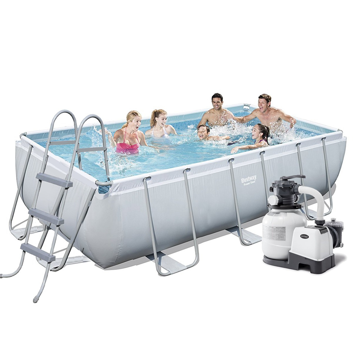 Каркасний басейн Bestway 56442 Power Steel 404x201x100 см прямокутний для всієї родини з пісочним фільтром