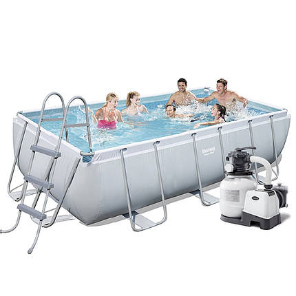 Каркасний басейн Bestway 56442 Power Steel 404x201x100 см прямокутний для всієї родини з пісочним фільтром, фото 1