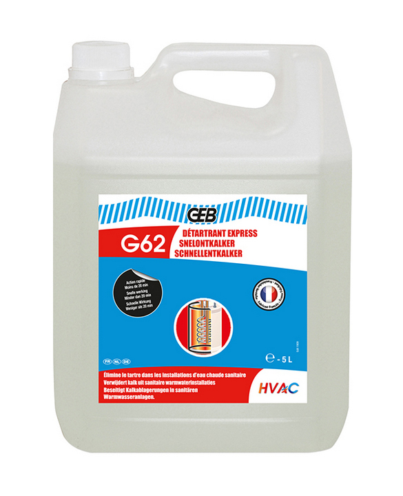 Засіб для швидкого видалення накипу GEB G62 (5 л.) для систем опалення та ГВС (Франція) 870224/870124, фото 1