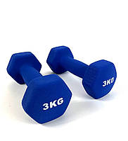Гантелі вінілові для фітнесу 2х3 кг NEO SPORT,  цільна нерозбірна з вініловим покриттям (синя)