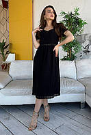 Женское летнее платье муслиновое черное с кружевом 3395-02