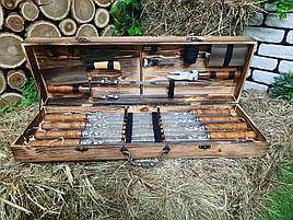 Набір 8 шампурів для люля-кебаб "Master"+ набір з 8 аксесуарів в дерев'яному кейсі (730х15х3 мм)
