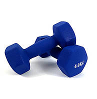 Гантелі вінілові для фітнесу 2х4 кг NEO SPORT, цільна нерозбірна з вініловим покриттям (синя)