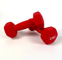 Гантелі вінілові для фітнесу 2х2 кг NEO SPORT, цільна нерозбірна з вініловим покриттям (червона)