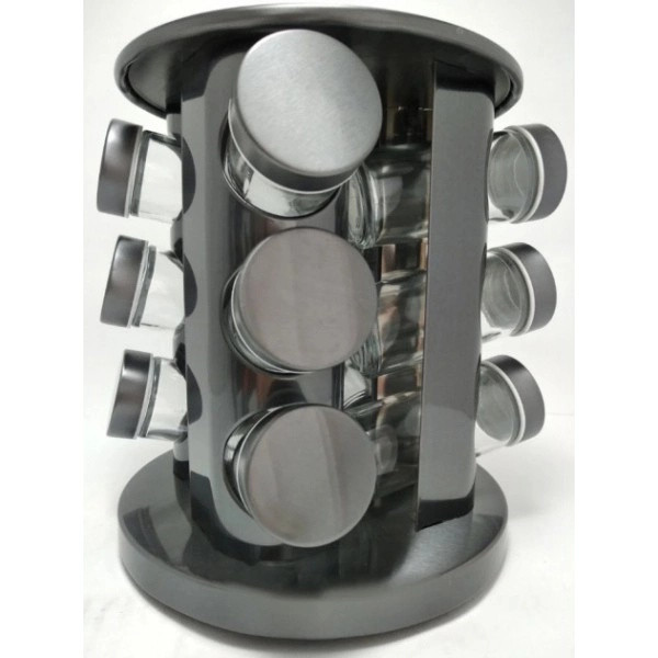 Набір для спецій кругла підставка 13 предметів 3 кольори BN-142-9 срібна, фото 1