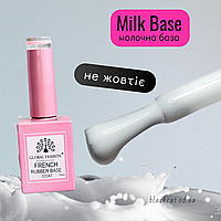 Молочная камуфлирующая каучуковая база для ногтей френч Milky French Rubber Base Global Fashion 15 ml №13