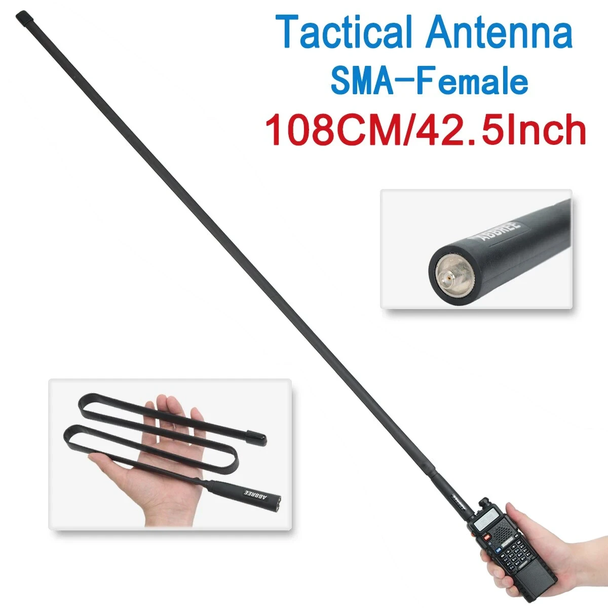 Складна тактична антенна ABBREE 108см SMA-Female Dual Band 144/430Mhz Baofeng UV 5R UV82 UV 13 PRO BF 888S