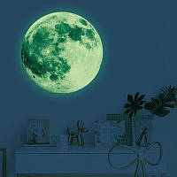 Интерьерная 3Д наклейка на стену Флуоресцентная 20 см Луна Зеленый