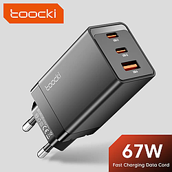 Мережевий зарядний пристрій Toocki GAN 67 W (2 Type-C + 1 USB) Black TCT2C1A-JCB01