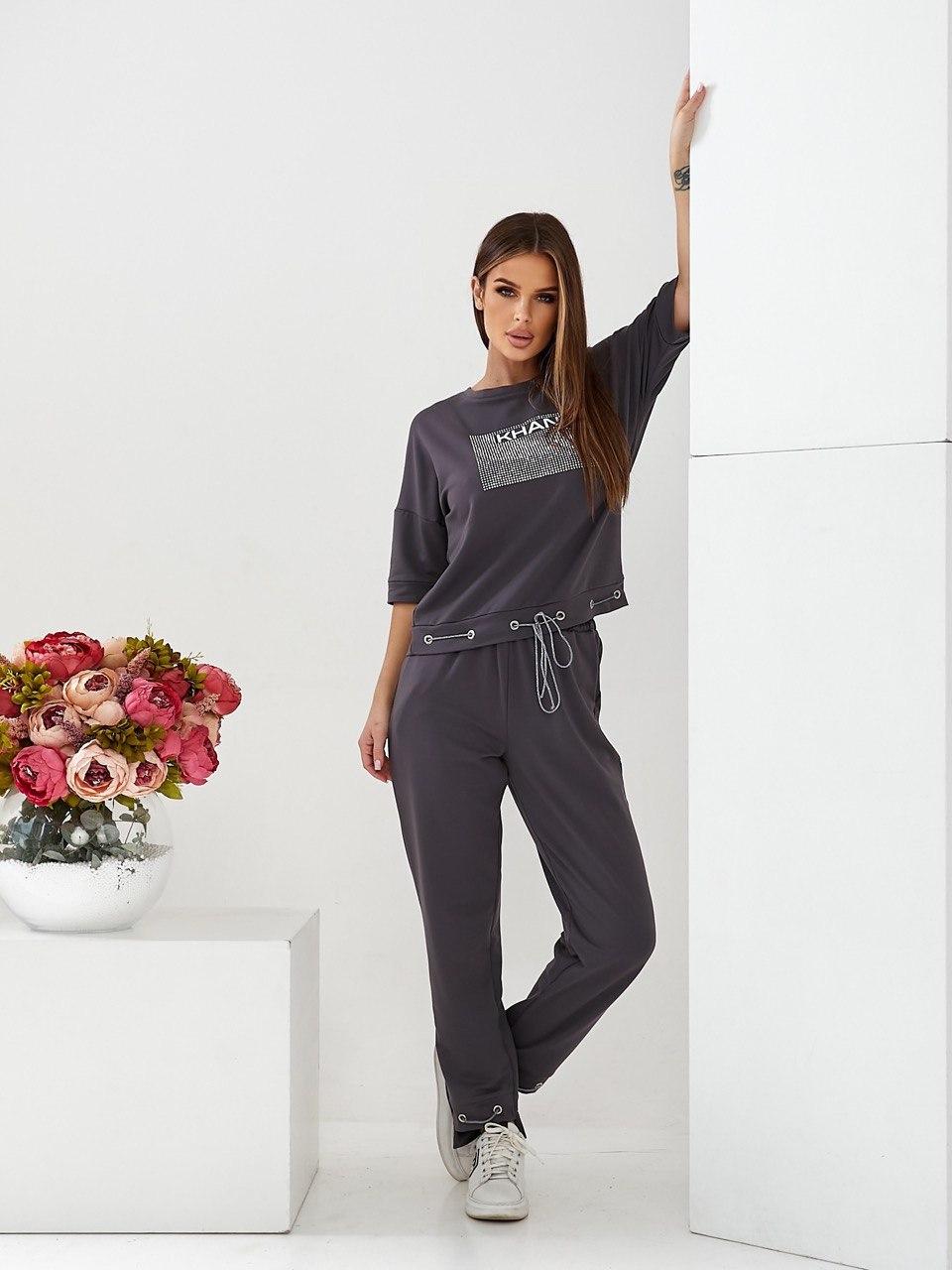 Жіночий трикотажний літній костюм/ спортивний костюм арт. 474 сірий/ графіт