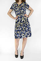 Платье женское летнее ниже колена Сарафан с цветочным принтом (Венгрия) Синий цвет, желтые цветы 3XL