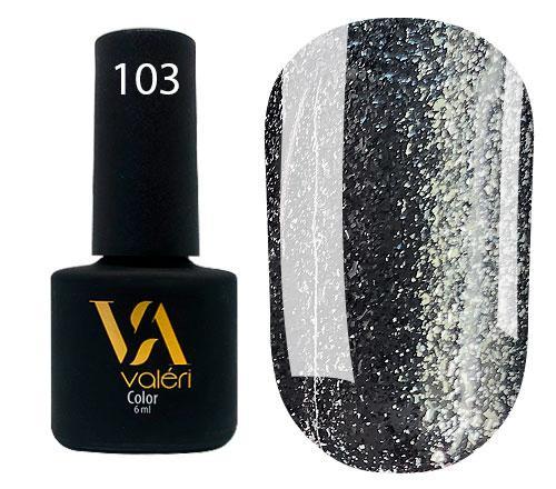 Гель-лак valeri №103 (темно-сірий із сріблястими блискітками), 6 мл