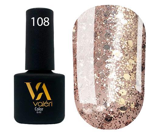 Гель-лак valeri №108 (світла бронза з блискітками), 6 мл