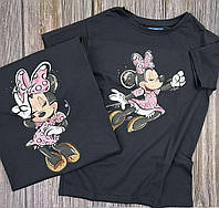 Пара футболок для мамы и дочки с принтом "minnie mouse" Family look