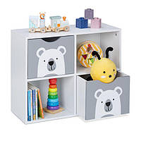 Игровая полка-стеллаж для хранения в детской комнате с изображением медведя, МДФ, белый/серый, 48 x 60 x 24,5