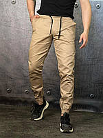 Мужские спортивные штаны весенние летние Брюки карго на резинке бежевые топ качество